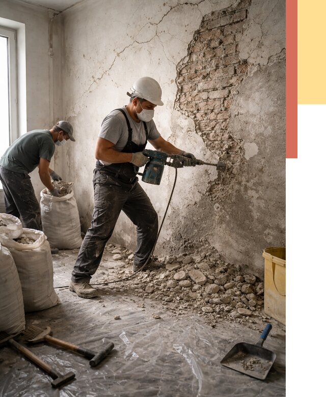 Демонтаж штукатурки со стен в Скопине от 7503 руб/м² — быстро и недорого | ОТДЕЛОЧНИК-Скп