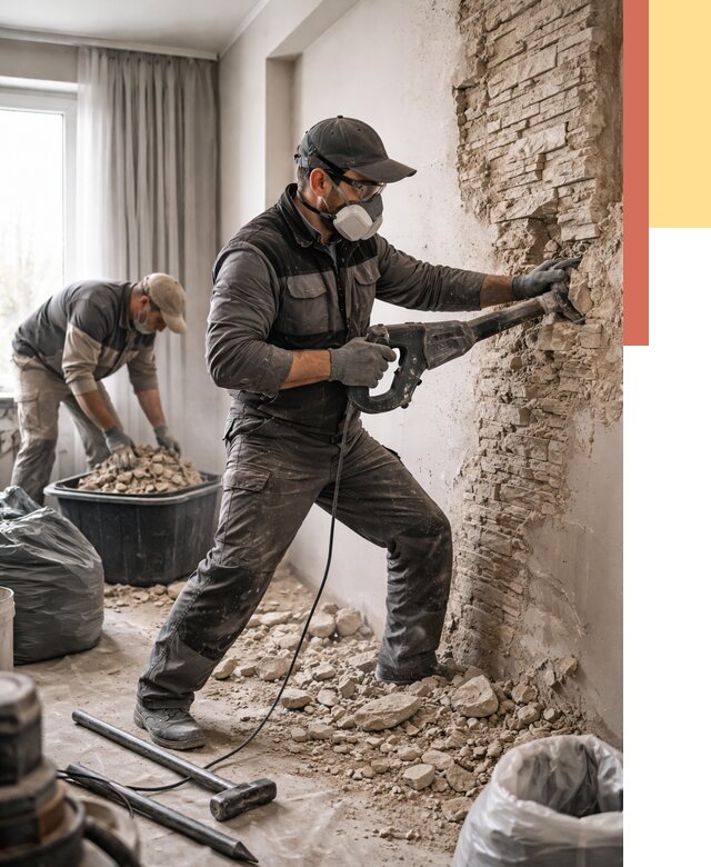 Демонтаж декоративного камня в Скопине от 1511 руб/м² — быстро и недорого | ОТДЕЛОЧНИК-Скп