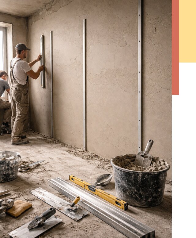 Штукатурка стен по маякам в Скопине от 5732 руб./м² — выравнивание под ключ | ОТДЕЛОЧНИК-Скп