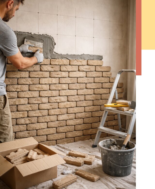 Монтаж декоративного кирпича в Скопине от 3335 руб./м² — быстро и недорого | ОТДЕЛОЧНИК-Скп