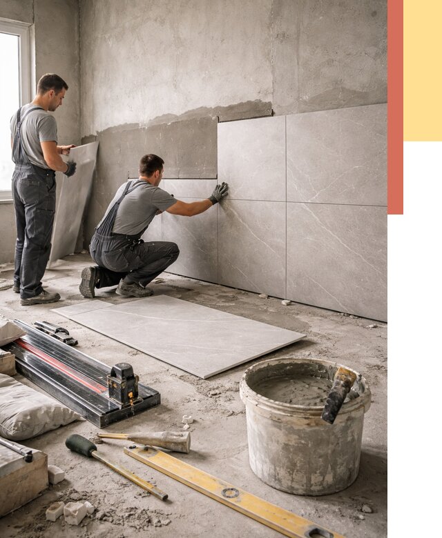 Облицовка стен керамогранитом в Скопине от 4377 руб./м² — услуги под ключ | ОТДЕЛОЧНИК-Скп