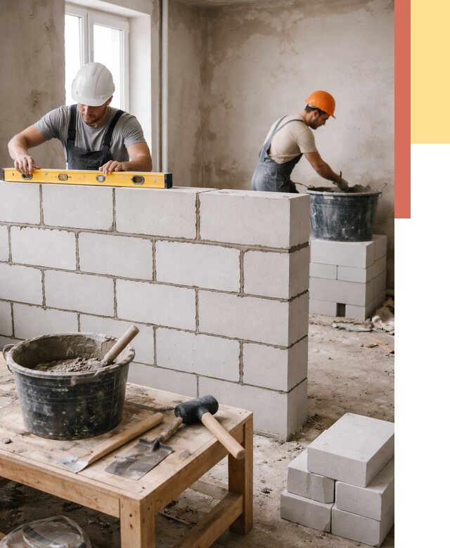 Кладка перегородок из газобетона в Скопине от 3335 руб. под ключ | ОТДЕЛОЧНИК-Скп