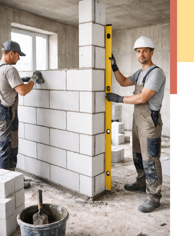 Кладка перегородок из пеноблока в Скопине от 1876 руб. под ключ | ОТДЕЛОЧНИК-Скп