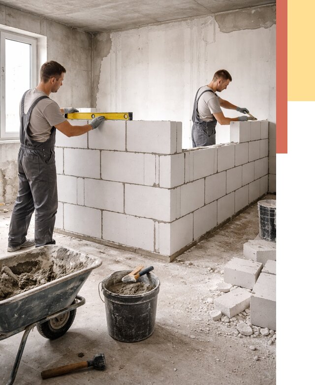 Кладка перегородок из ПГП в Скопине от 2605 руб./м2 — монтаж и возведение под ключ | ОТДЕЛОЧНИК-Скп