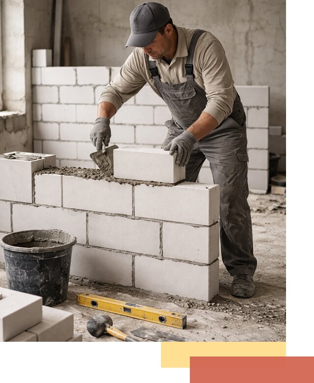 Кладка перегородок из силикатного блока в Скопине