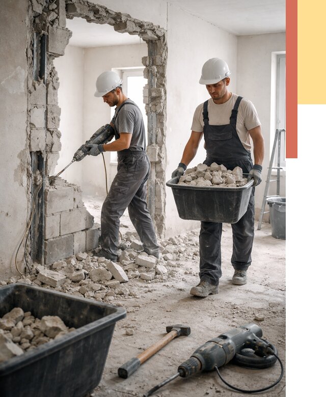 Демонтаж блоковых перегородок в Скопине от 3908 руб. — быстро и недорого | ОТДЕЛОЧНИК-Скп