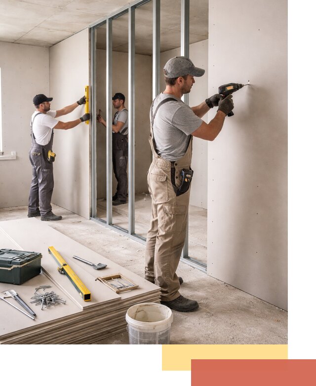 Однослойная перегородка из гипсокартона в Скопине под ключ, монтаж и отделка