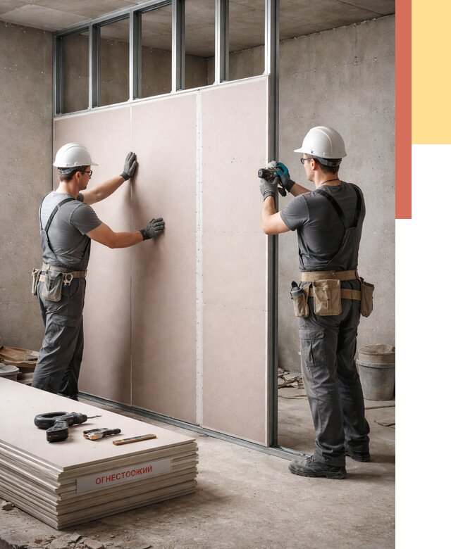 Перегородка из огнестойкого гипсокартона в Скопине от 1928 руб. под ключ | ОТДЕЛОЧНИК-Скп