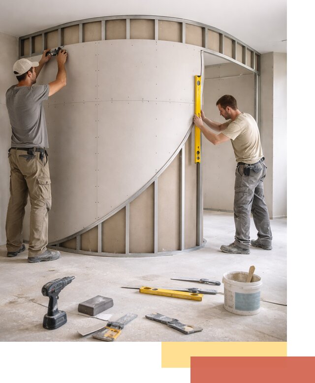 Радиусная перегородка из гипсокартона в Скопине под ключ