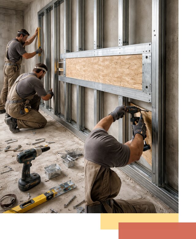 Усиленная перегородка для крепления тяжёлых конструкций в Скопине