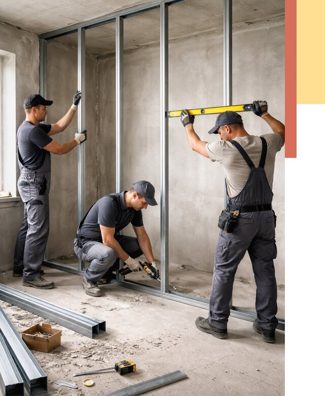 Монтаж каркаса перегородки из профиля в Скопине от 782 руб. | ОТДЕЛОЧНИК-Скп