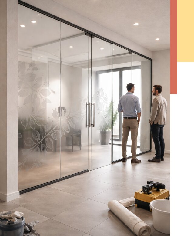 Стеклянные перегородки с рисунком в Скопине от 13026 руб. монтаж и нанесение | ОТДЕЛОЧНИК-Скп