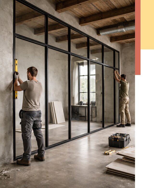 Стеклянные перегородки лофт в Скопине от 10942 руб. под ключ | ОТДЕЛОЧНИК-Скп