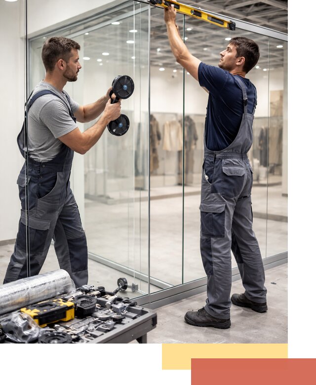 Стеклянные перегородки для магазинов в Скопине — монтаж и установка