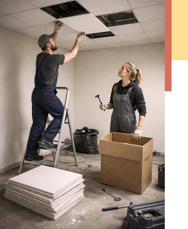 Демонтаж потолочной плитки в Скопине от 4689 руб. быстро и недорого | ОТДЕЛОЧНИК-Скп