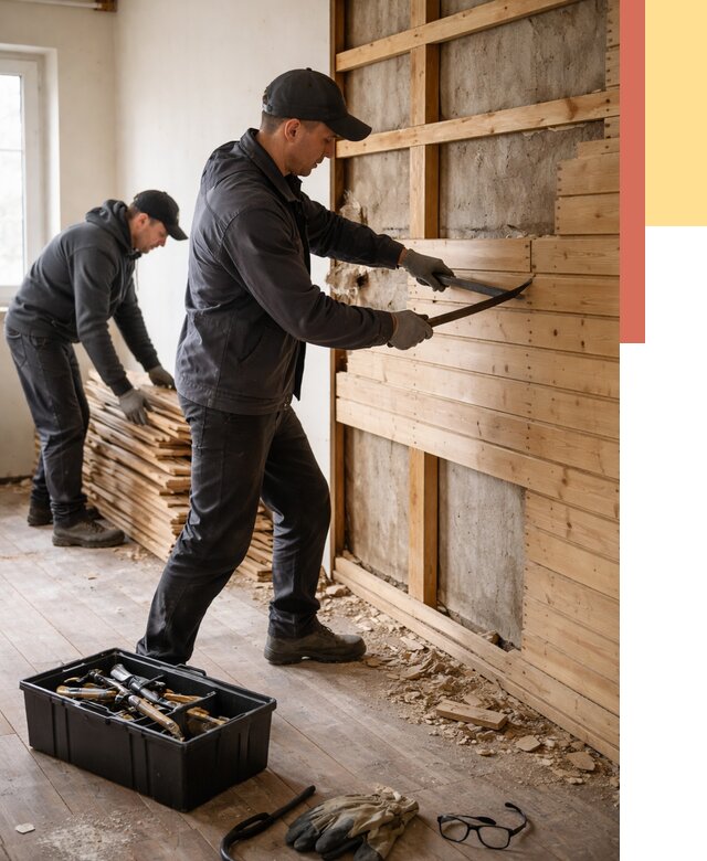 Демонтаж вагонки в Скопине от 3960 руб/м2 — быстро и недорого | ОТДЕЛОЧНИК-Скп