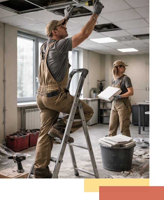 Ремонт потолка Армстронг и замена плит в Скопине