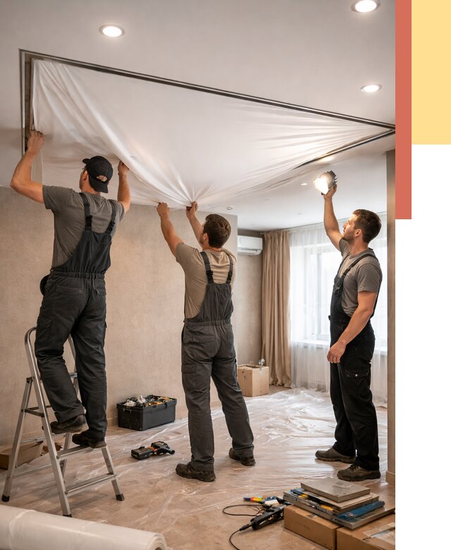 Монтаж ПВХ натяжного потолка в Скопине от 3647 руб. под ключ | ОТДЕЛОЧНИК-Скп