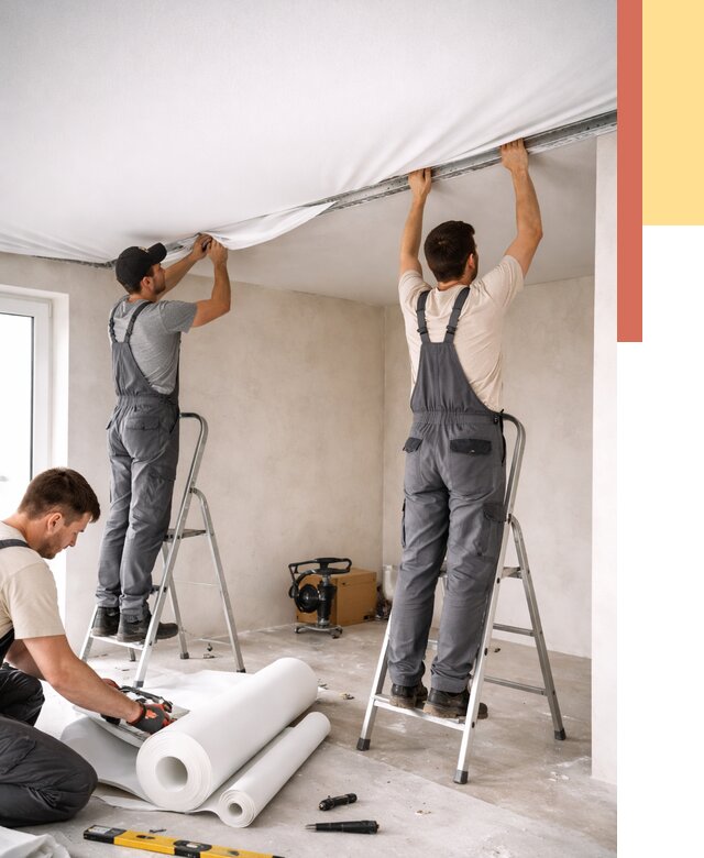 Монтаж тканевого натяжного потолка в Скопине от 3647 руб. под ключ | ОТДЕЛОЧНИК-Скп