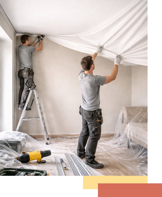 Монтаж тканевого натяжного потолка в Скопине недорого и быстро