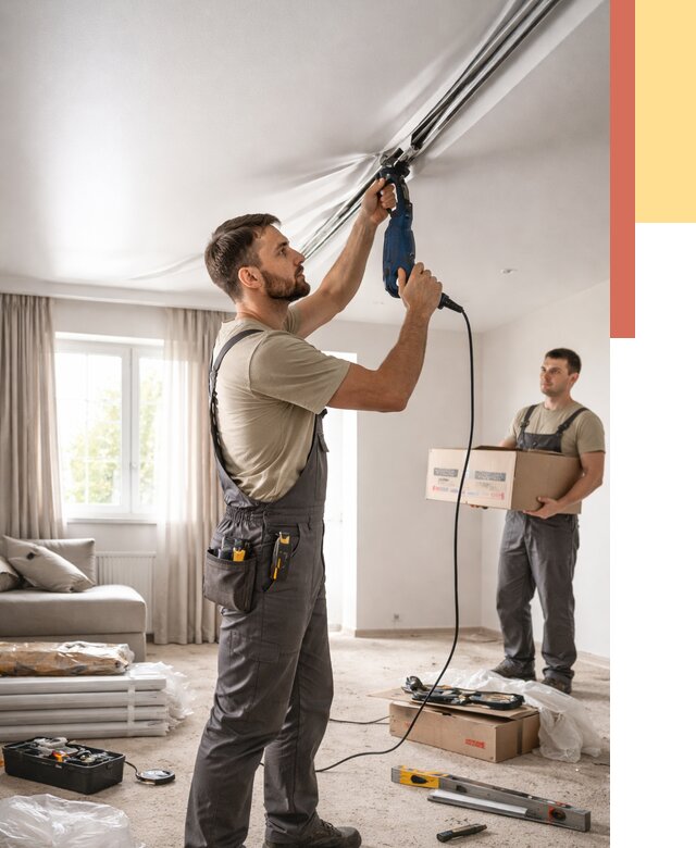 Монтаж сатинового натяжного потолка в Скопине от 3647 руб. | Быстро, недорого — ОТДЕЛОЧНИК-Скп