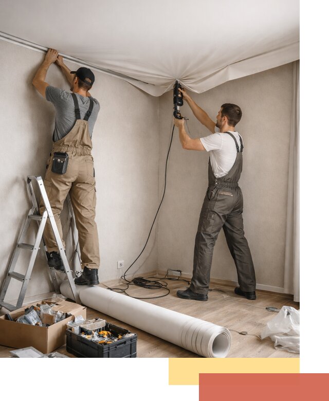 Монтаж цветного натяжного потолка в Скопине за один день