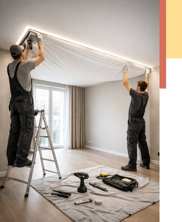 Монтаж парящего натяжного потолка в Скопине от 4689 руб. быстро и недорого | ОТДЕЛОЧНИК-Скп