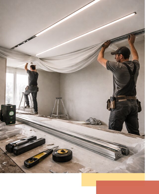 Монтаж натяжных потолков со световыми линиями в Скопине