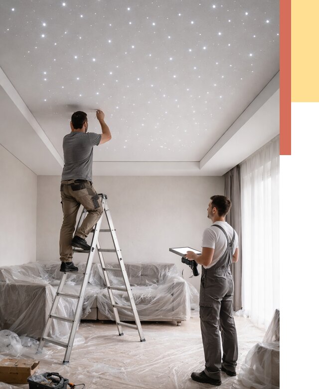 Монтаж натяжного потолка «звездное небо» в Скопине от 6774 руб. | ОТДЕЛОЧНИК-Скп