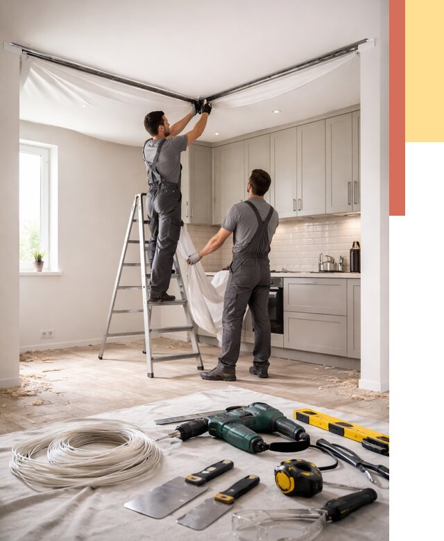 Установка натяжного потолка на кухне в Скопине от 2501 руб. | ОТДЕЛОЧНИК-Скп