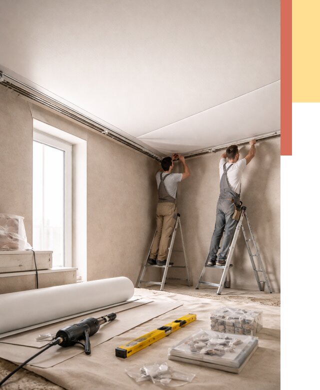 Монтаж натяжного потолка в спальне в Скопине от 3960 руб. под ключ | ОТДЕЛОЧНИК-Скп