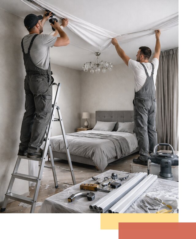 Монтаж натяжного потолка в спальне в Скопине