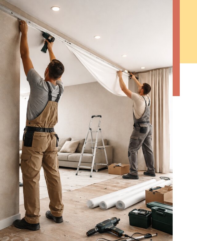 Монтаж натяжного потолка в гостиной в Скопине от 573 руб. | ОТДЕЛОЧНИК-Скп