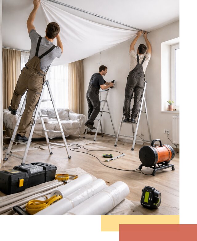 Монтаж натяжного потолка в гостиной в Скопине