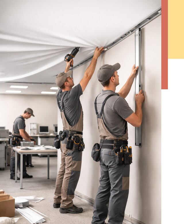 Монтаж натяжного потолка в офисе в Скопине от 469 руб/м² — быстро и недорого | ОТДЕЛОЧНИК-Скп