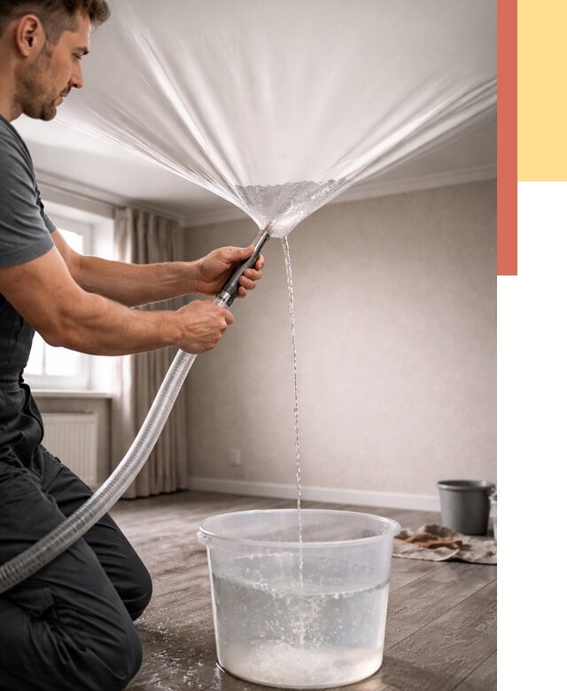 Слив воды с натяжного потолка в Скопине от 2605 руб. быстро и недорого | ОТДЕЛОЧНИК-Скп