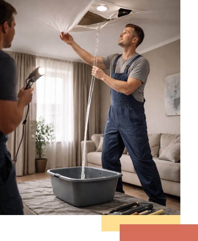 Слив воды с натяжного потолка в Скопине быстро и аккуратно