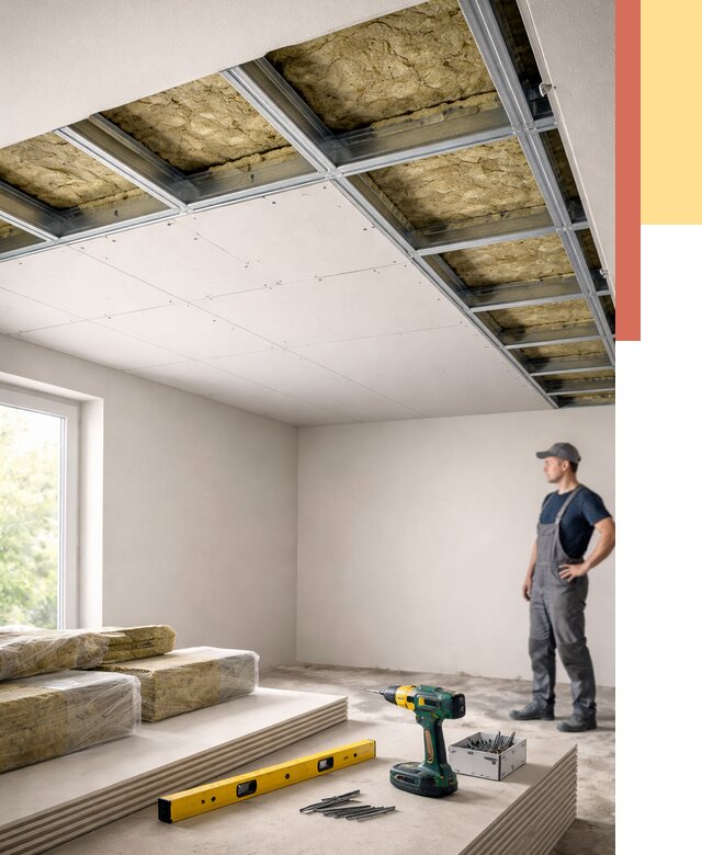 Звукоизоляция потолка ГКЛ в Скопине от 990 руб. — монтаж под ключ | ОТДЕЛОЧНИК-Скп